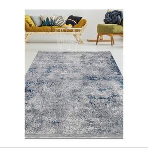 Distressed Vintage Faded Cotton Rug Blue Gray